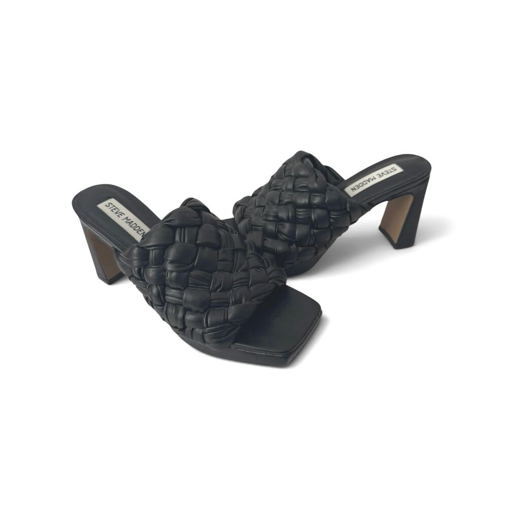 Steve Madden Women’s Jarina Black Braided Heel Mules Shoes Square Toe Size 6 M